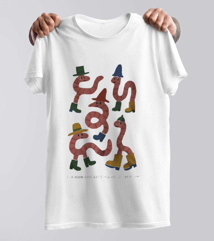 Whimsical Worms In Colorful Boots With Hats And Smiles T-Shirt