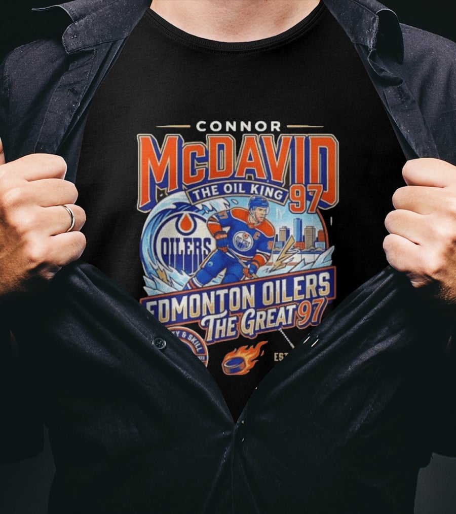 Connor McDavid The Oil King Edmonton Oilers The Great 97 Velocity And Skill Est 1972 T-Shirt