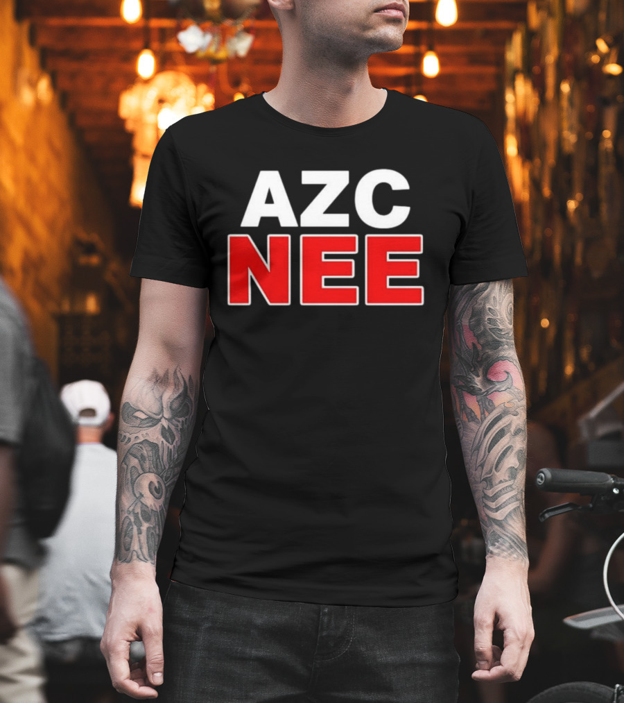 AZC NEE Bold Text White Red Contrast T-Shirt