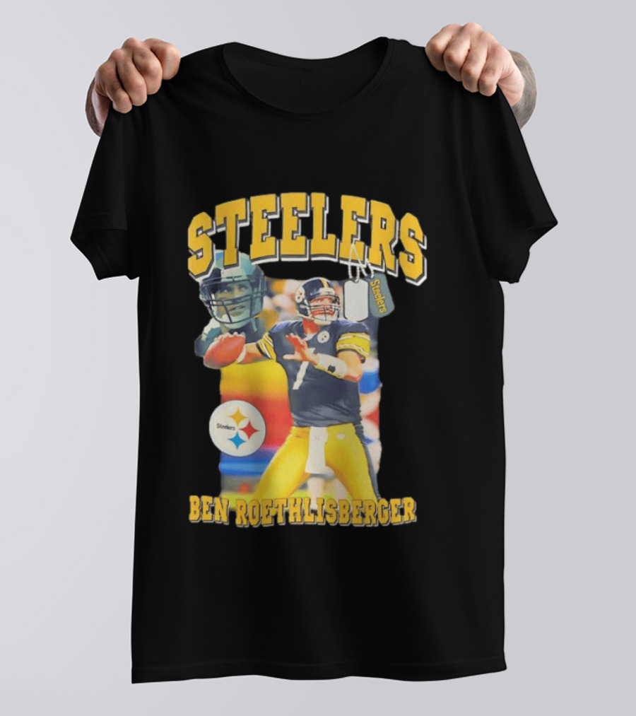 Steelers Ben Roethlisberger Pittsburgh Football Player With Dog Tag And Team T-Shirt