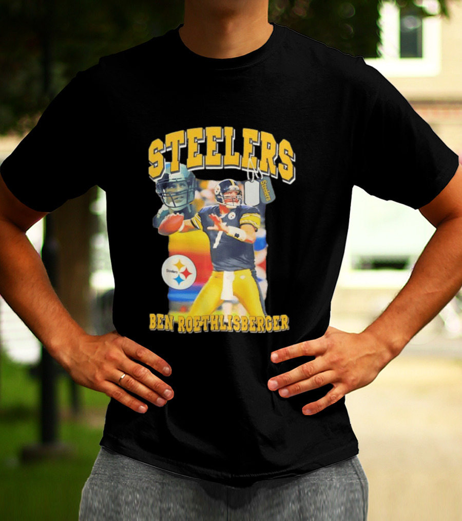 Steelers Ben Roethlisberger Pittsburgh Football Player With Dog Tag And Team T-Shirt
