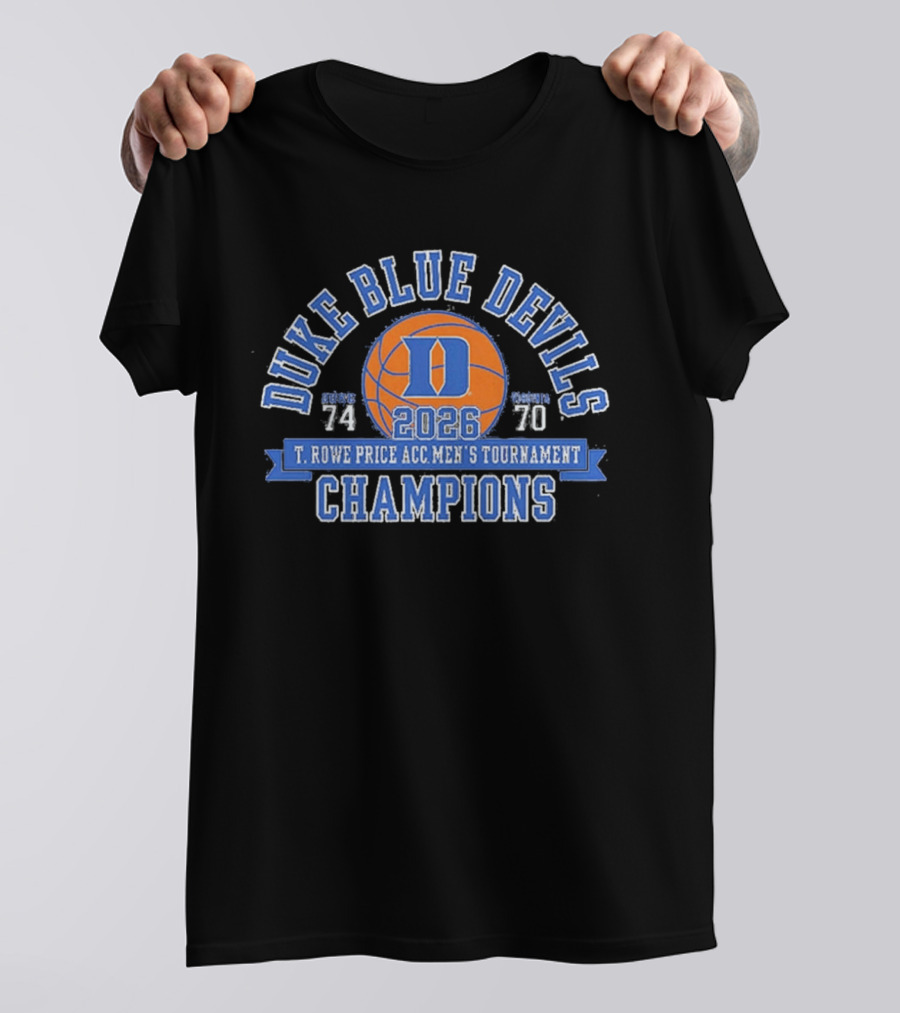 Duke Blue Devils 2026 T. Rowe Price ACC Men's Tournament Champions 74 70 T-Shirt