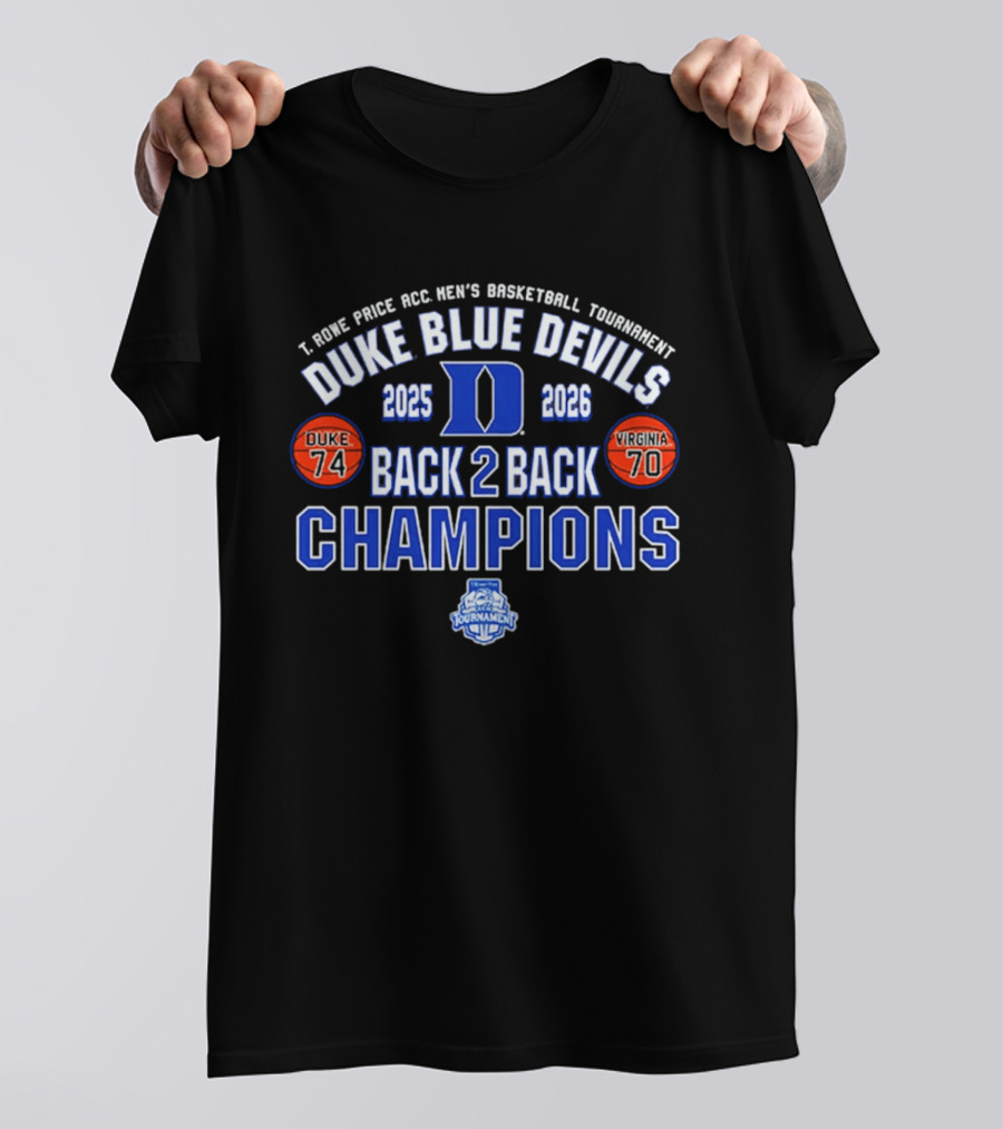 Duke Blue Devils 2025 2026 Back 2 Back ACC Champions Tournament Score T-Shirt