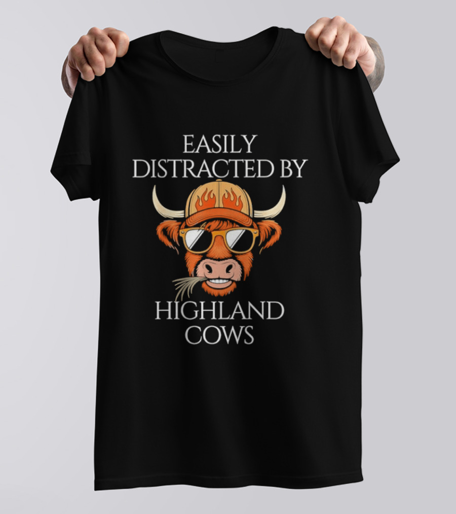 Easily Distracted By Highland Cows Cool Sunglasses And Hat T-Shirt