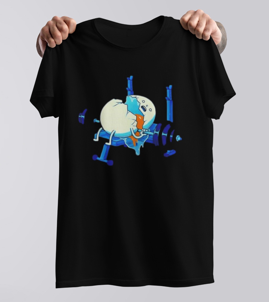 Cracked Egg Lifting Weights Funny Fitness Humor T-Shirt