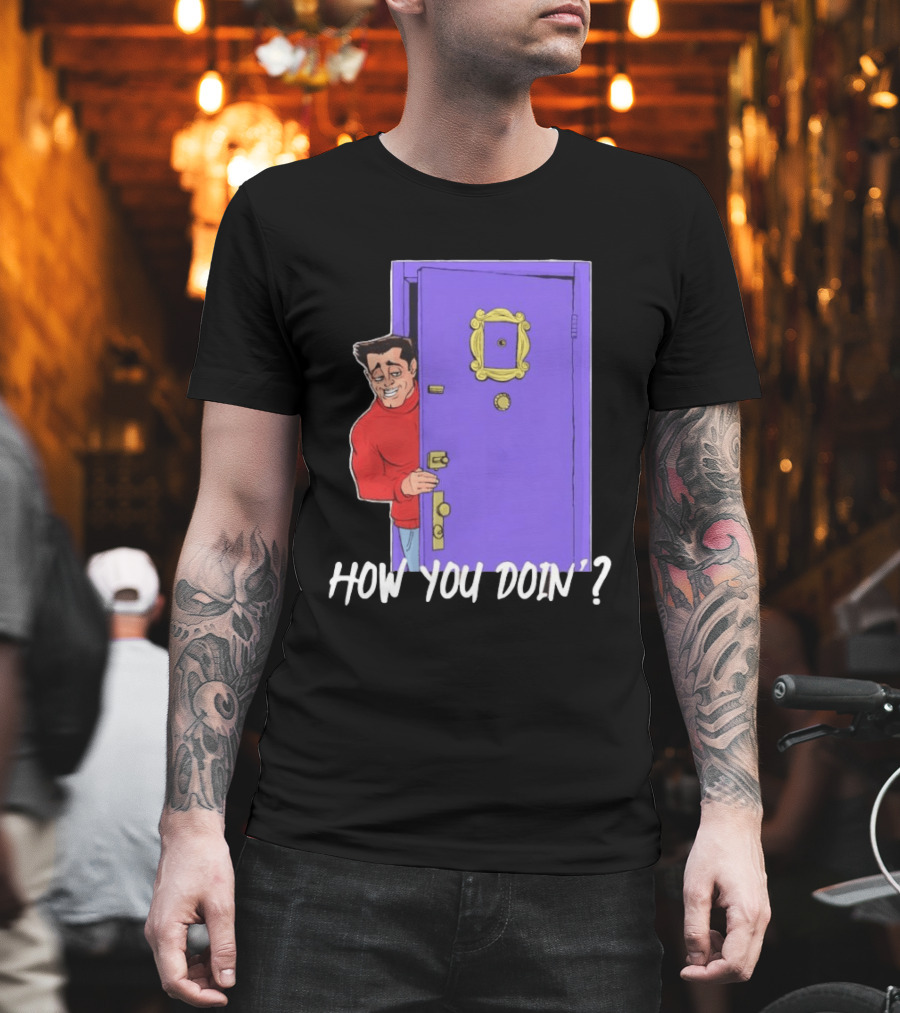 Joey Tribbiani How You Doin Cartoon Purple Door Iconic Phrase T-Shirt