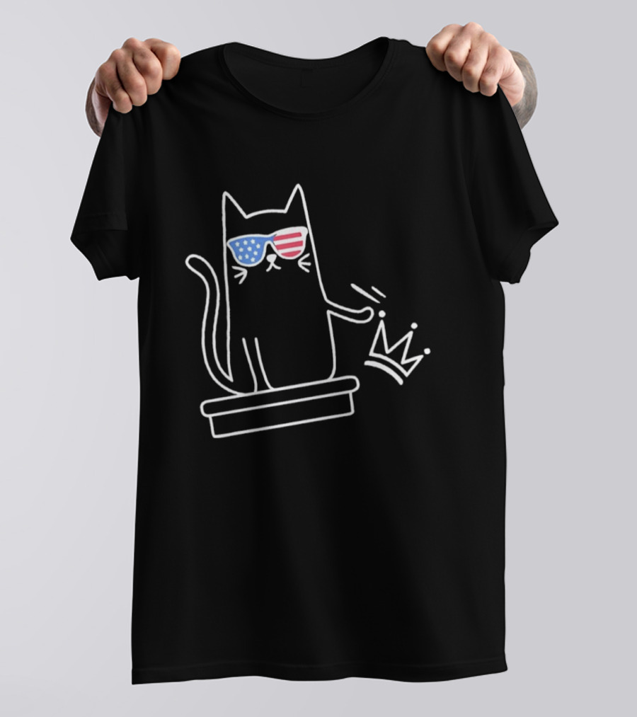Cat No Kings In America Patriotic Sunglasses Sketch T-Shirt
