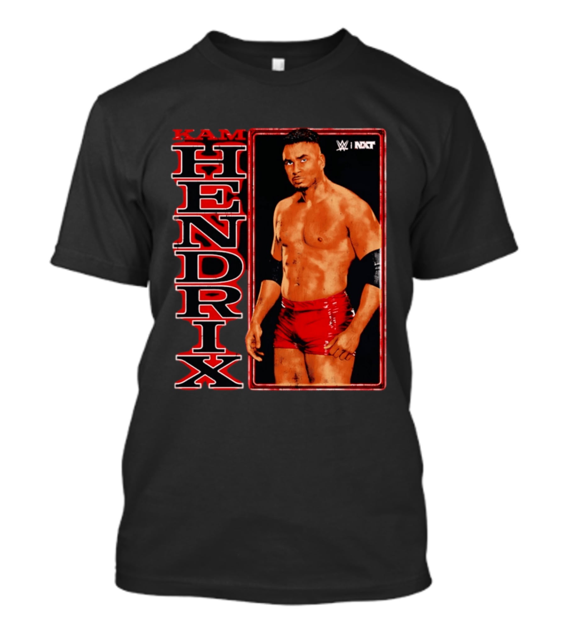 Kam Hendrix WWE NXT Vertical Name Red Trunks T-Shirt