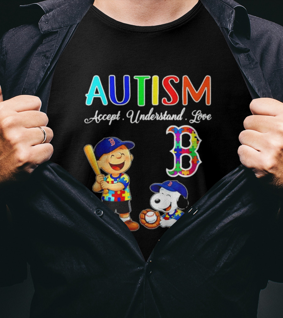 Charlie Brown Snoopy Boston Red Sox Autism Accept Understand Love T-Shirt