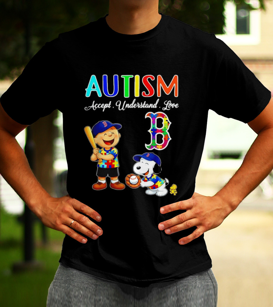 Charlie Brown Snoopy Boston Red Sox Autism Accept Understand Love T-Shirt