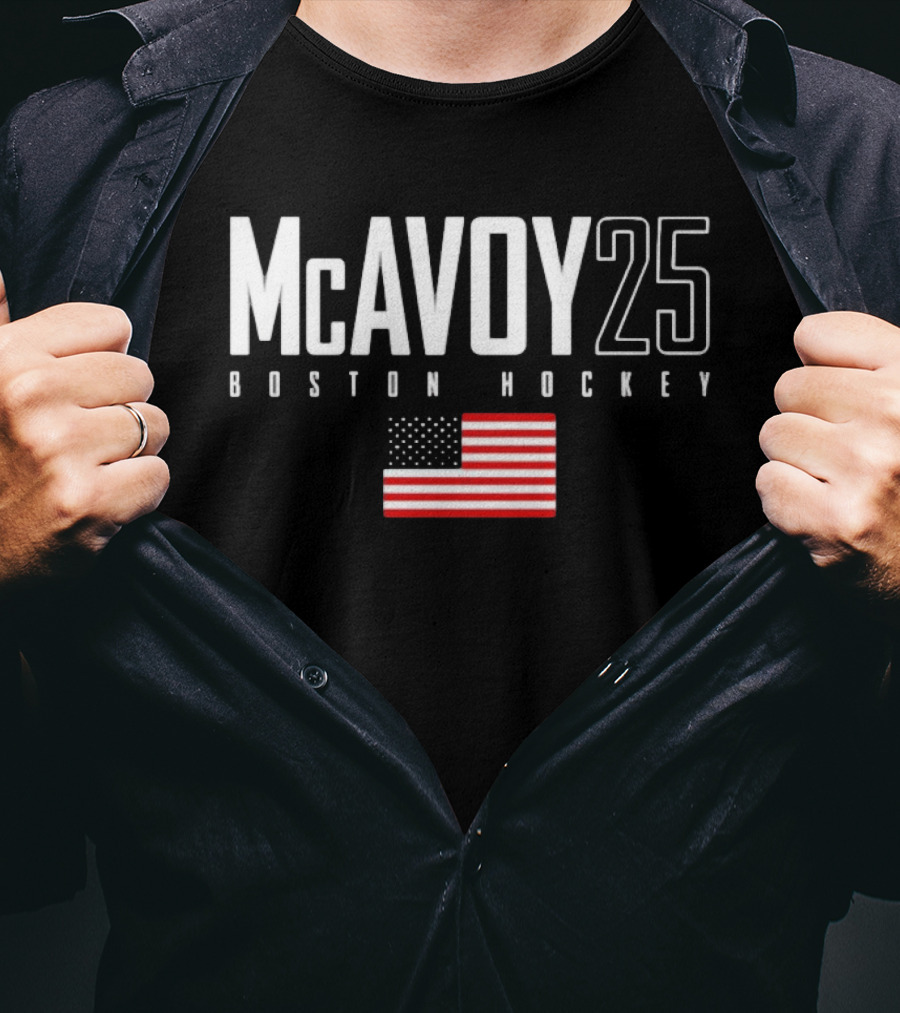 McAvoy 25 Boston Hockey USA Flag T-Shirt