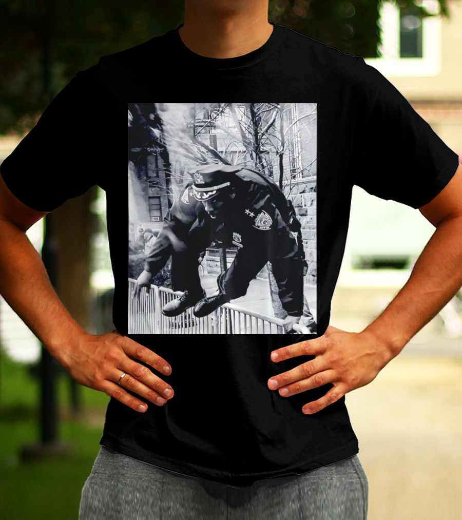 Chief Aaron Edwards American Hero Police Officer Jumping Fence T-Shirt