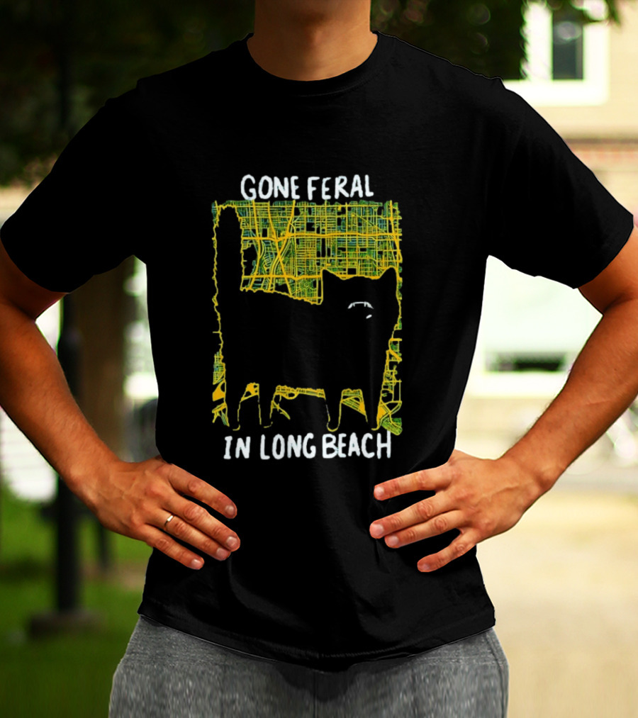 Gone Feral In Long Beach Map Cat T-Shirt