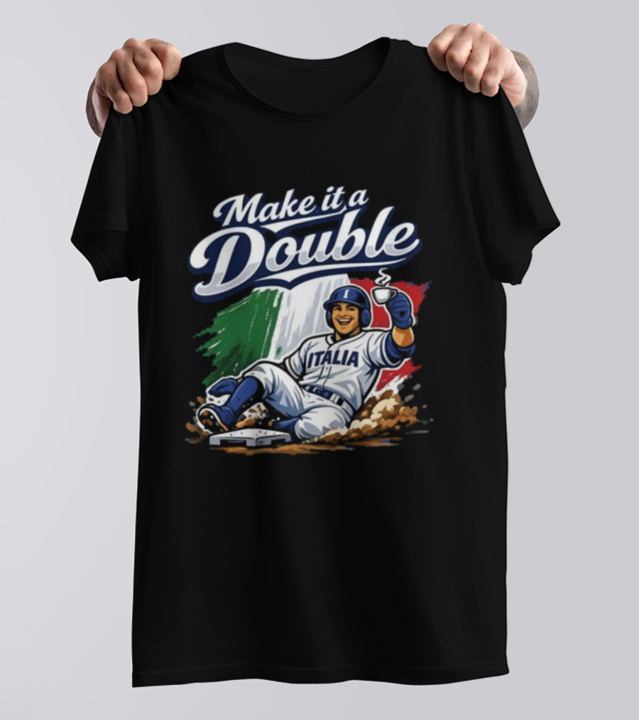 Make It A Double Italia Baseball Sliding Player Italian Flag T-Shirt