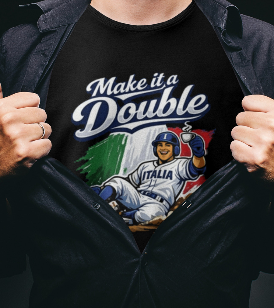 Make It A Double Italia Baseball Sliding Player Italian Flag T-Shirt