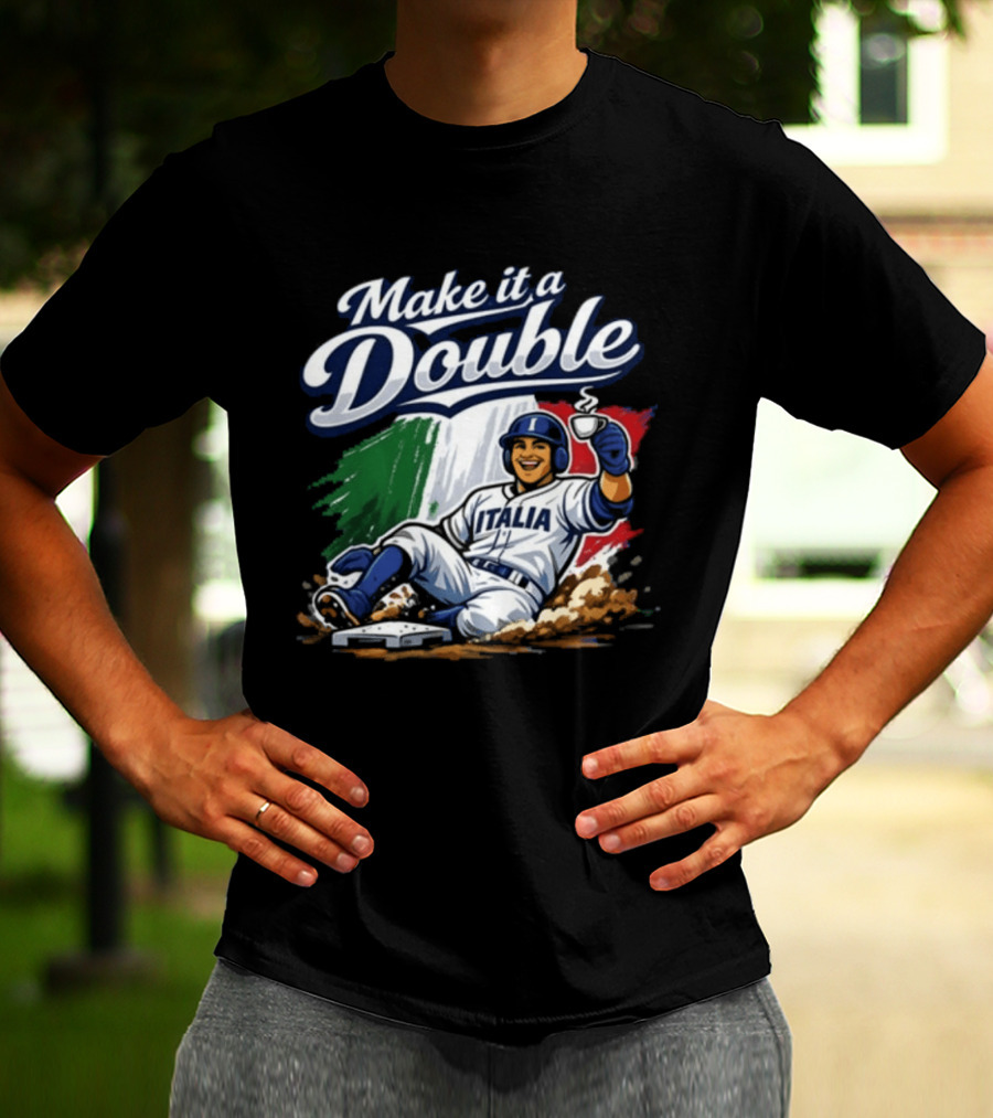 Make It A Double Italia Baseball Sliding Player Italian Flag T-Shirt