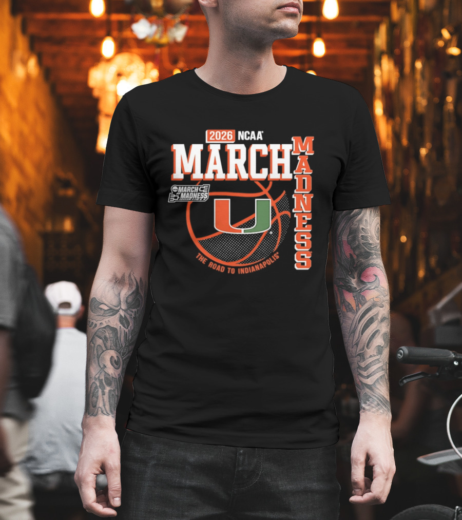 NCAA March Madness 2026 Miami Hurricanes The Road To Indianapolis T-Shirt