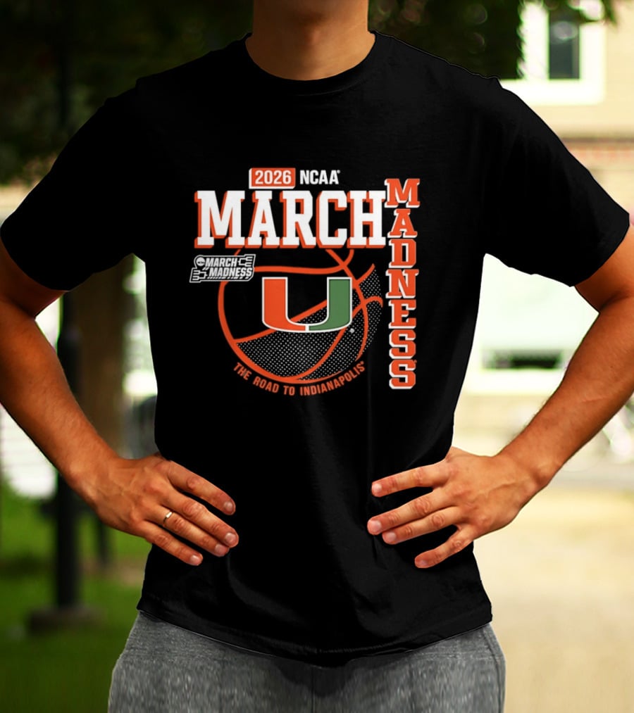 NCAA March Madness 2026 Miami Hurricanes The Road To Indianapolis T-Shirt