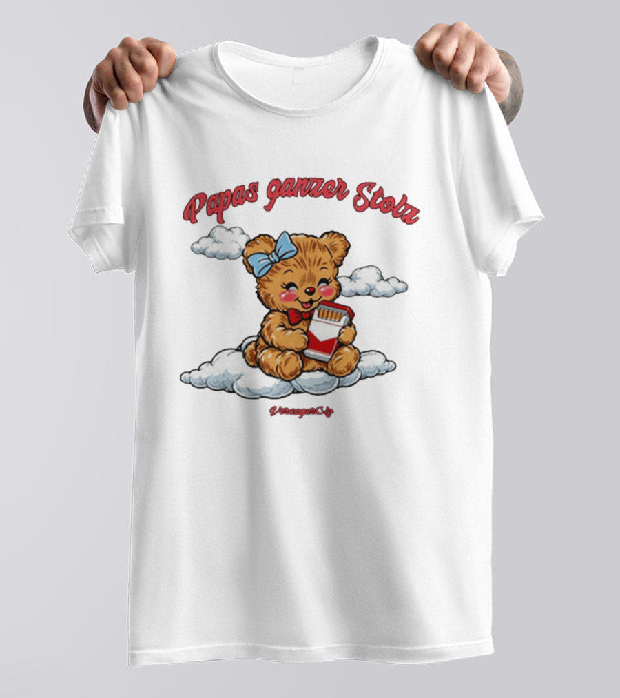 Papas Ganzer Stolz Bear With Bow Holding Cigarettes On Clouds T-Shirt