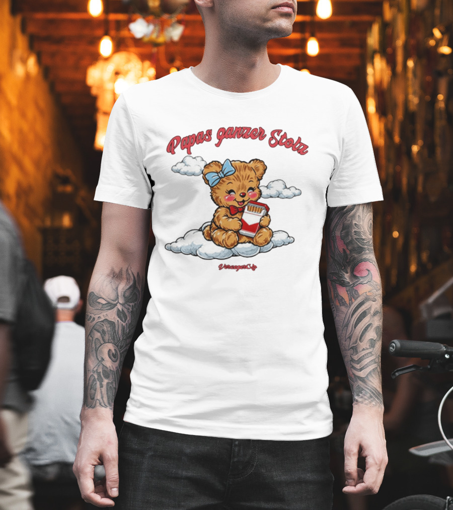 Papas Ganzer Stolz Bear With Bow Holding Cigarettes On Clouds T-Shirt