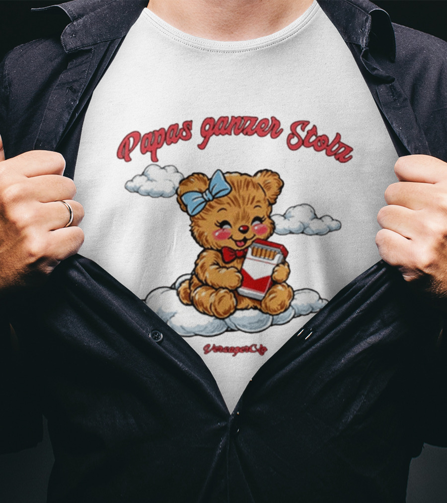 Papas Ganzer Stolz Bear With Bow Holding Cigarettes On Clouds T-Shirt