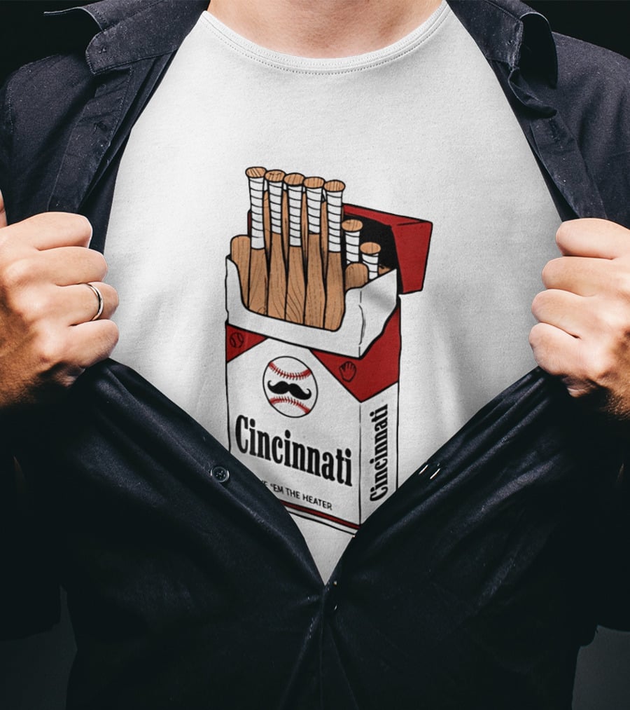 Cincinnati Reds Cincy Smokes Baseball Bat Pack Give 'em The Heater T-Shirt