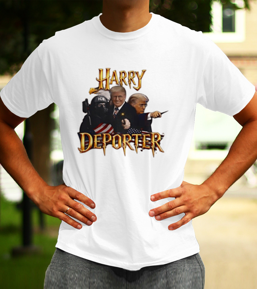 Harry Deporter Trump Magic ICE Badge Wand American Flag T-Shirt