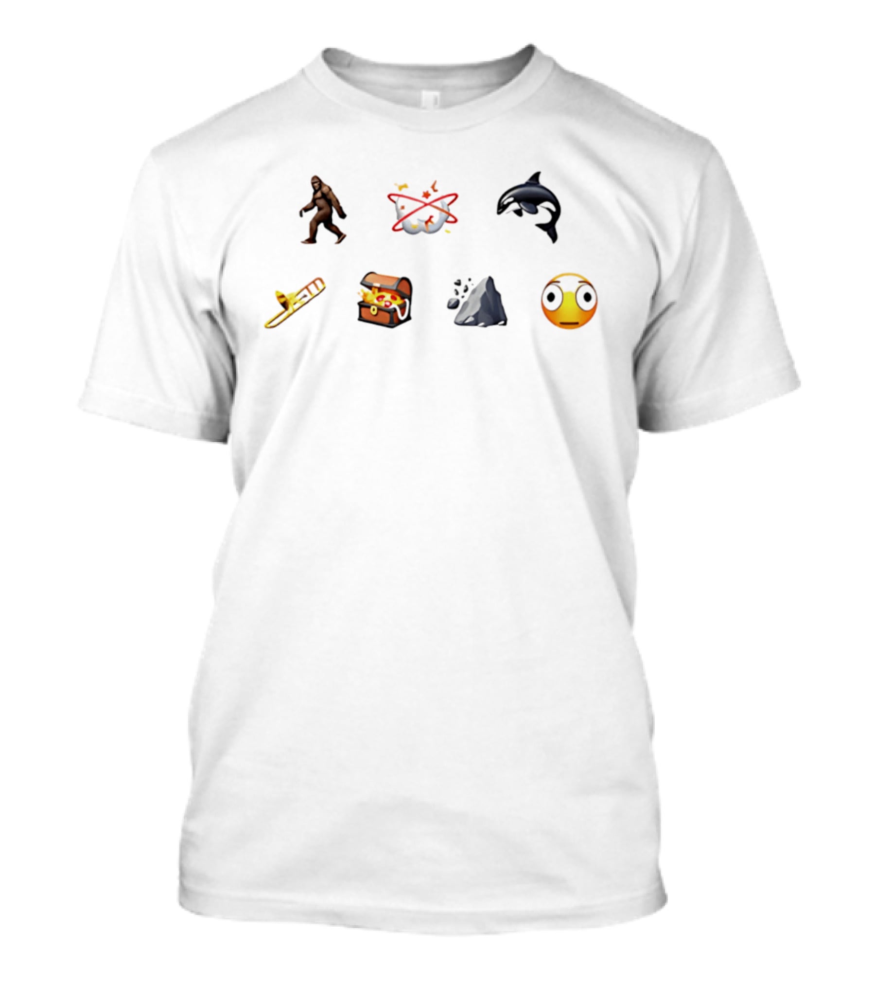 Bigfoot UFO Orca Skateboard Treasure Chest Volcanic Rock Shocked Face Emoji Lineup T-Shirt