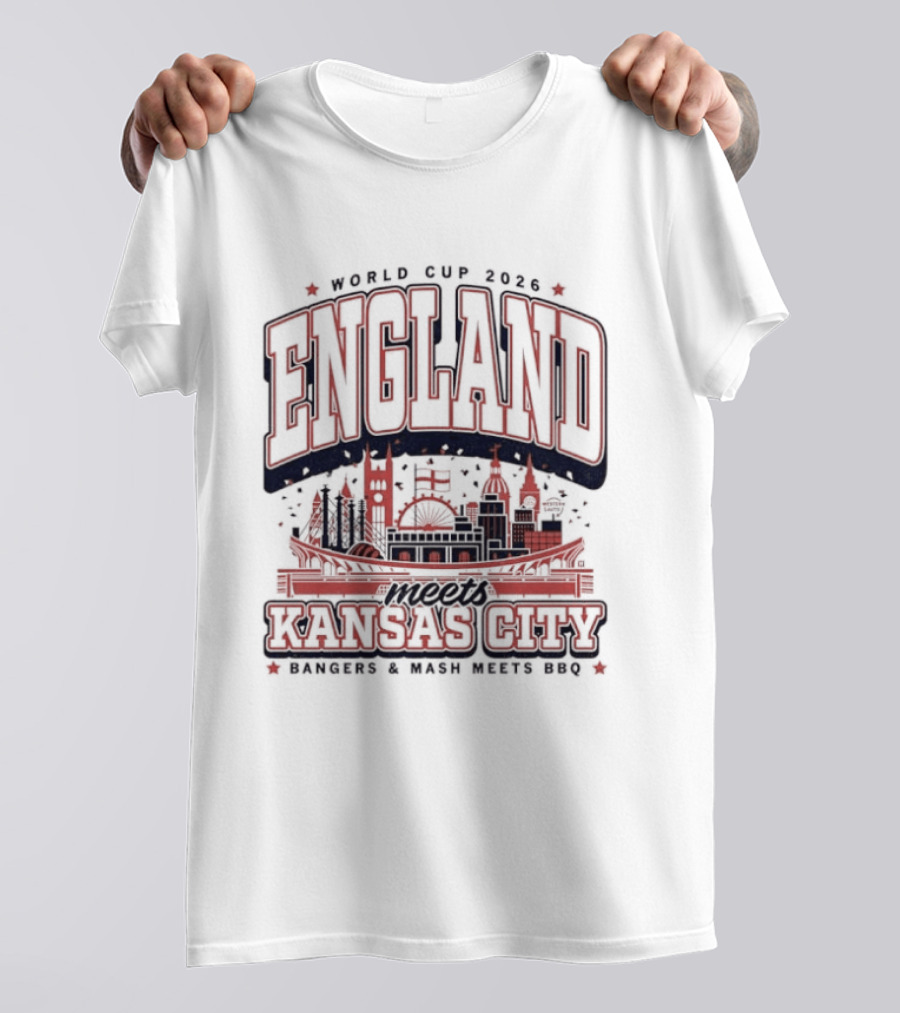 World Cup 2026 England Kansas City Bangers And Mash Meets BBQ Skyline T-Shirt