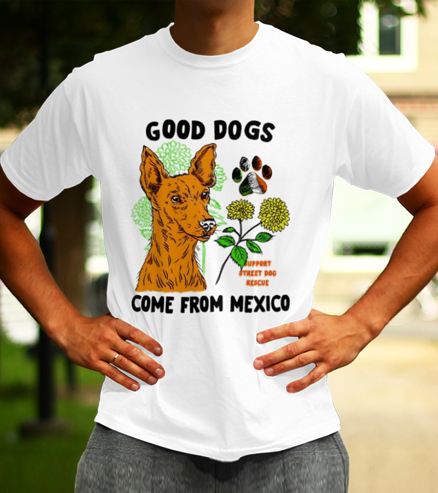 Good Dogs Come From Mexico Support Street Dog Rescue With Dog And Flower T-Shirt
