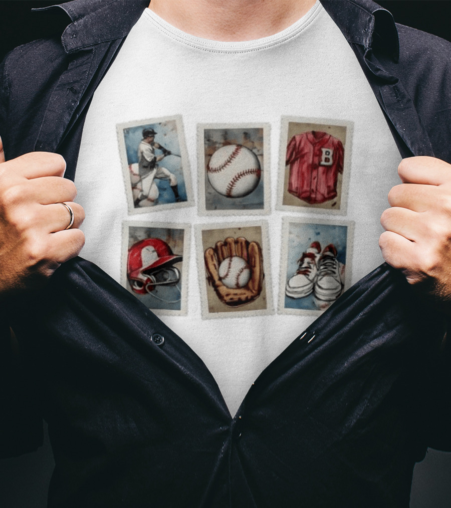 Baseball Watercolor Stamps Player Bat Jersey Helmet Glove Sneakers T-Shirt