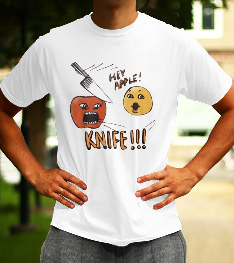 Hey Apple Knife 2026 Parody Text Meme T-Shirt