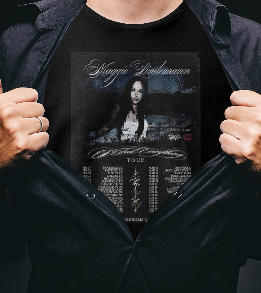 Maggie Lindemann I Feel Everything Tour 2026 Schedule MaggieLindemann.com Featuring Sucker Punch AAGBL Audio T-Shirt