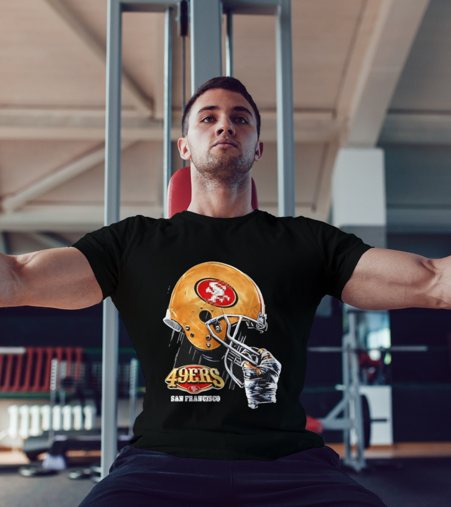 San Francisco 49ers Helmet Held By Gloved Hand T-Shirt