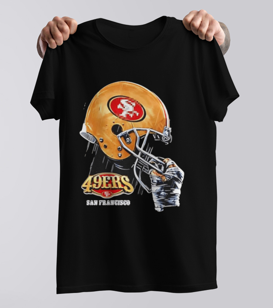 San Francisco 49ers Helmet Held By Gloved Hand T-Shirt