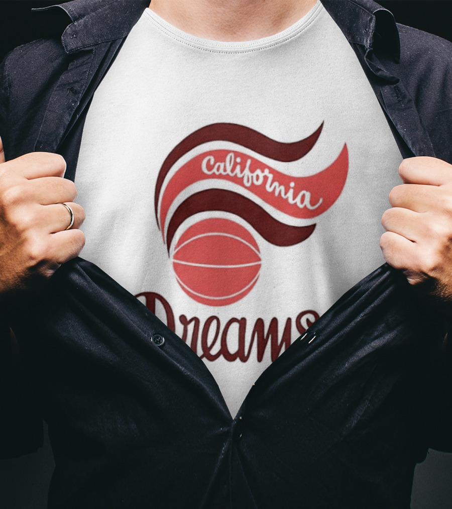 California Dreams Basketball Retro Style Design With Red Waves And Ball T-Shirt