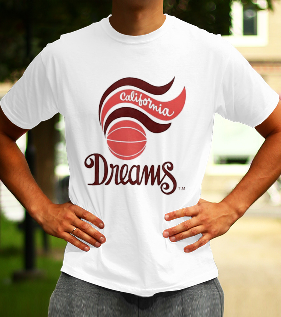 California Dreams Basketball Retro Style Design With Red Waves And Ball T-Shirt