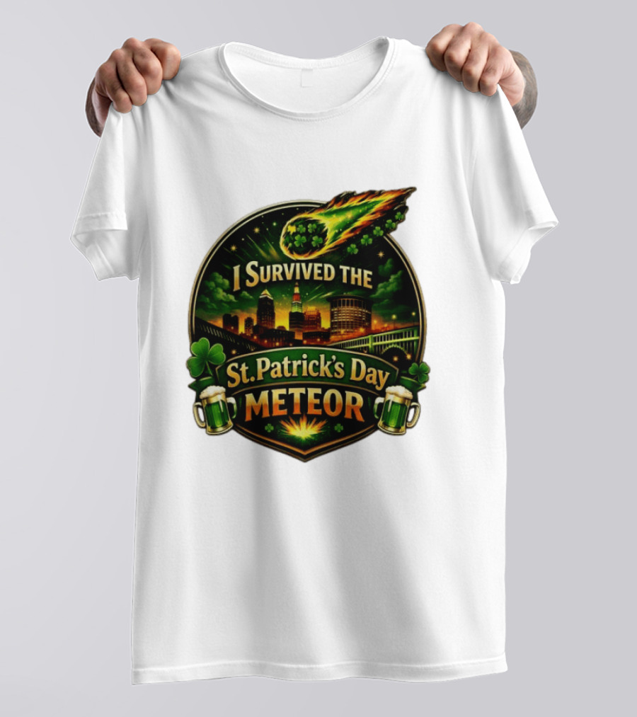 I Survived The St. Patrick's Day Meteor With Clover And Beer S T-Shirt