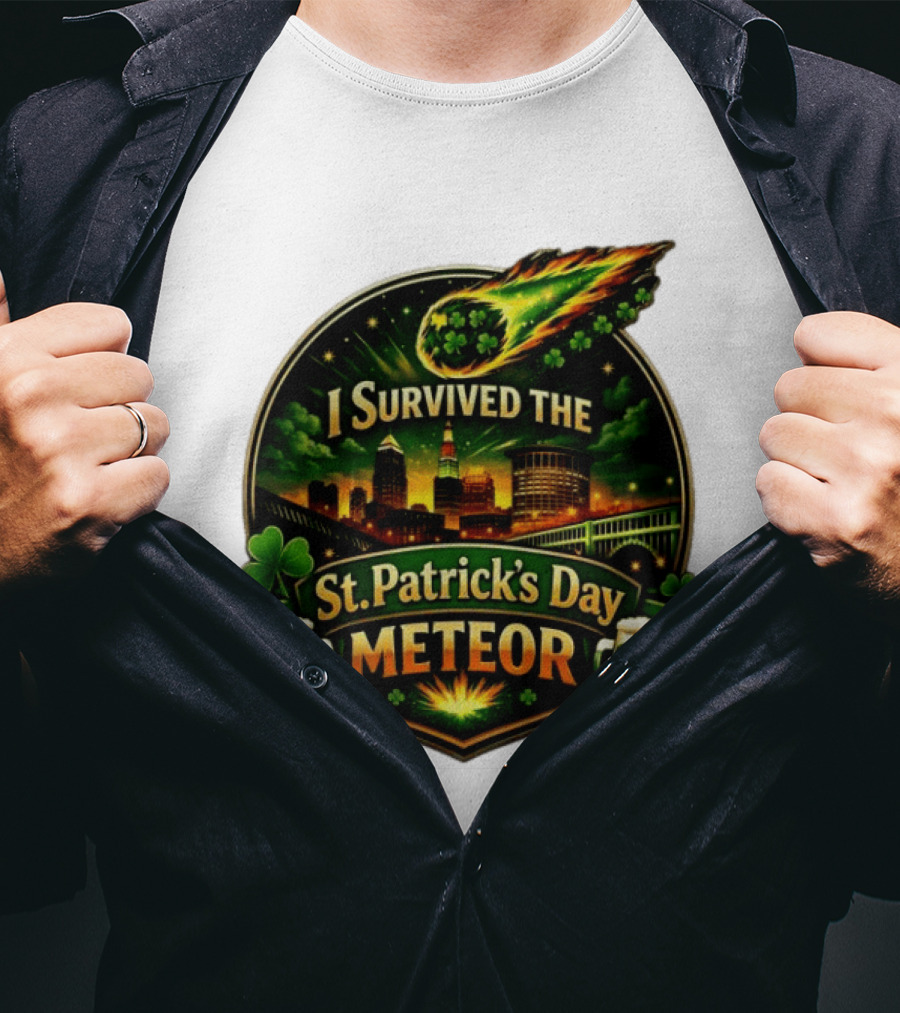 I Survived The St. Patrick's Day Meteor With Clover And Beer S T-Shirt