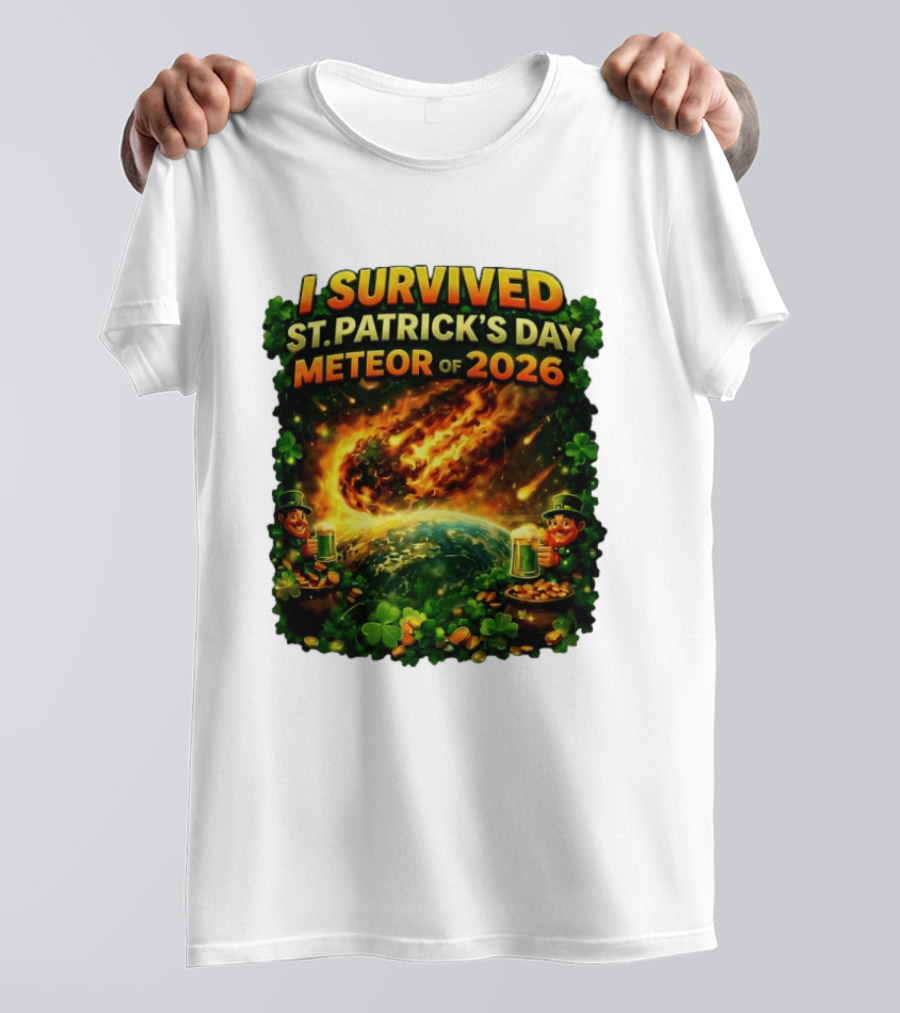 I Survived St. Patrick's Day Meteor Of 2026 Leprechaun Shamrock Adventure T-Shirt