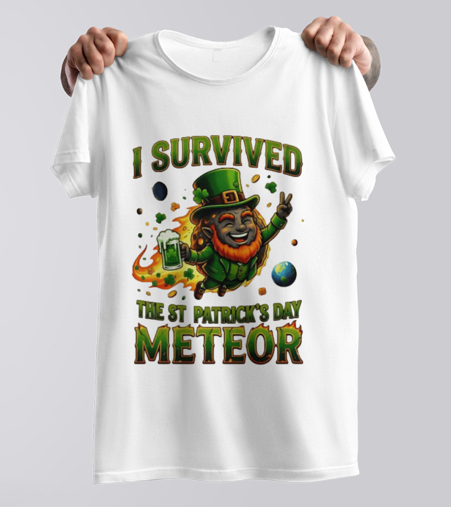 I Survived The St. Patrick's Day Meteor Leprechaun 2026 Green Beer Cheers And Peace T-Shirt