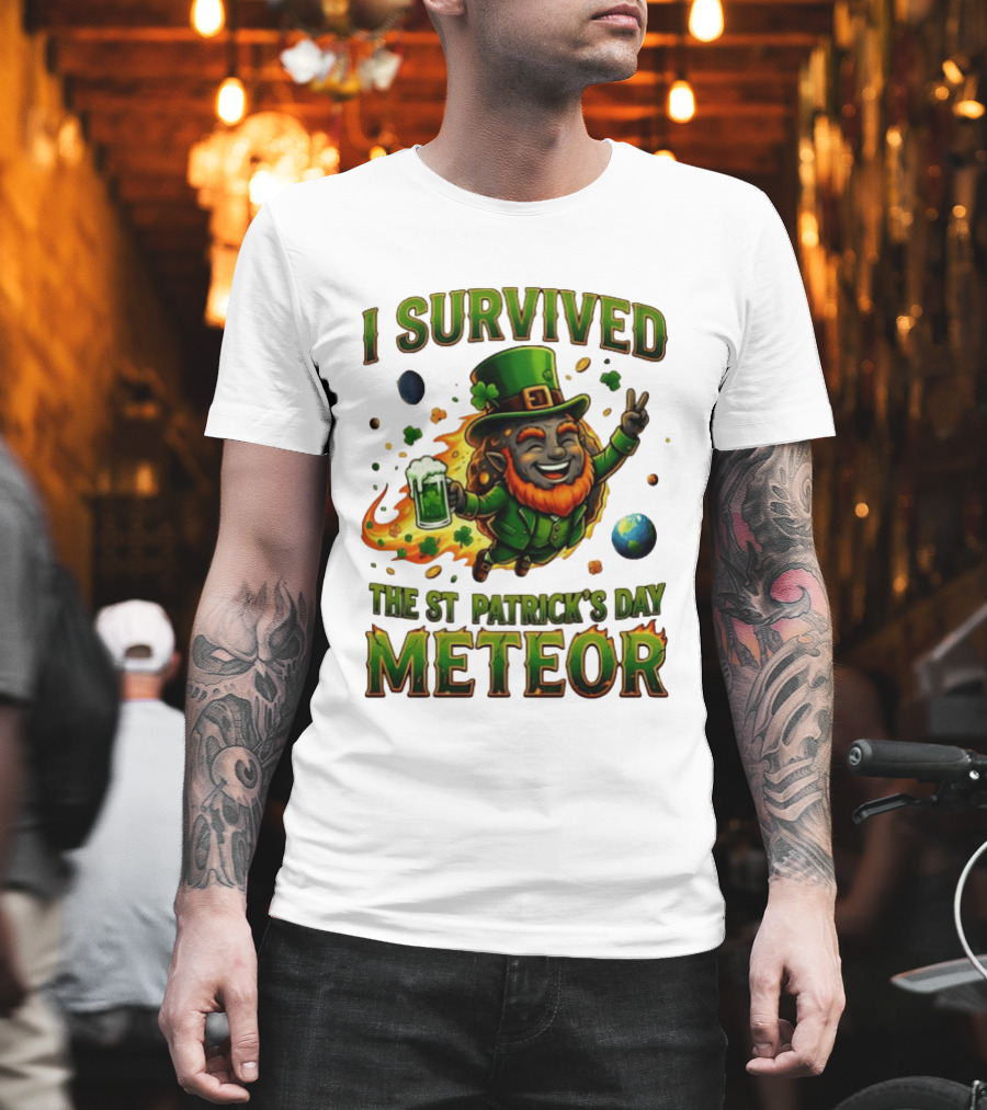 I Survived The St. Patrick's Day Meteor Leprechaun 2026 Green Beer Cheers And Peace T-Shirt