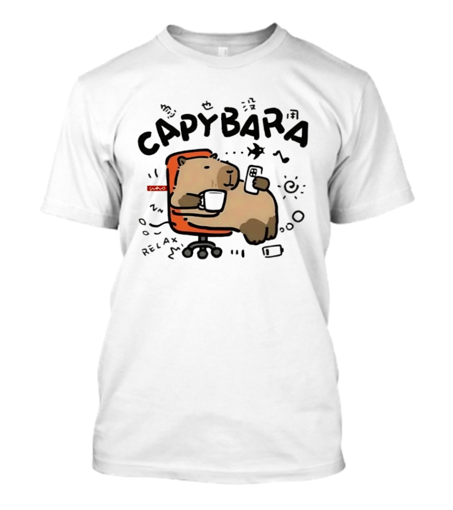 Capybara Relaxing On Office Chair With Coffee And Phone T-Shirt