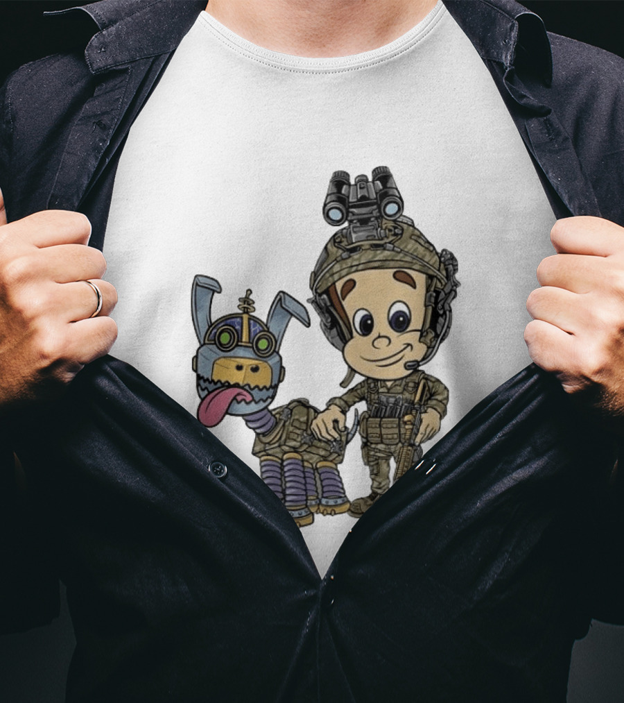 Tactical Cartoon Characters Jimmy And Goddard In Military Gear T-Shirt