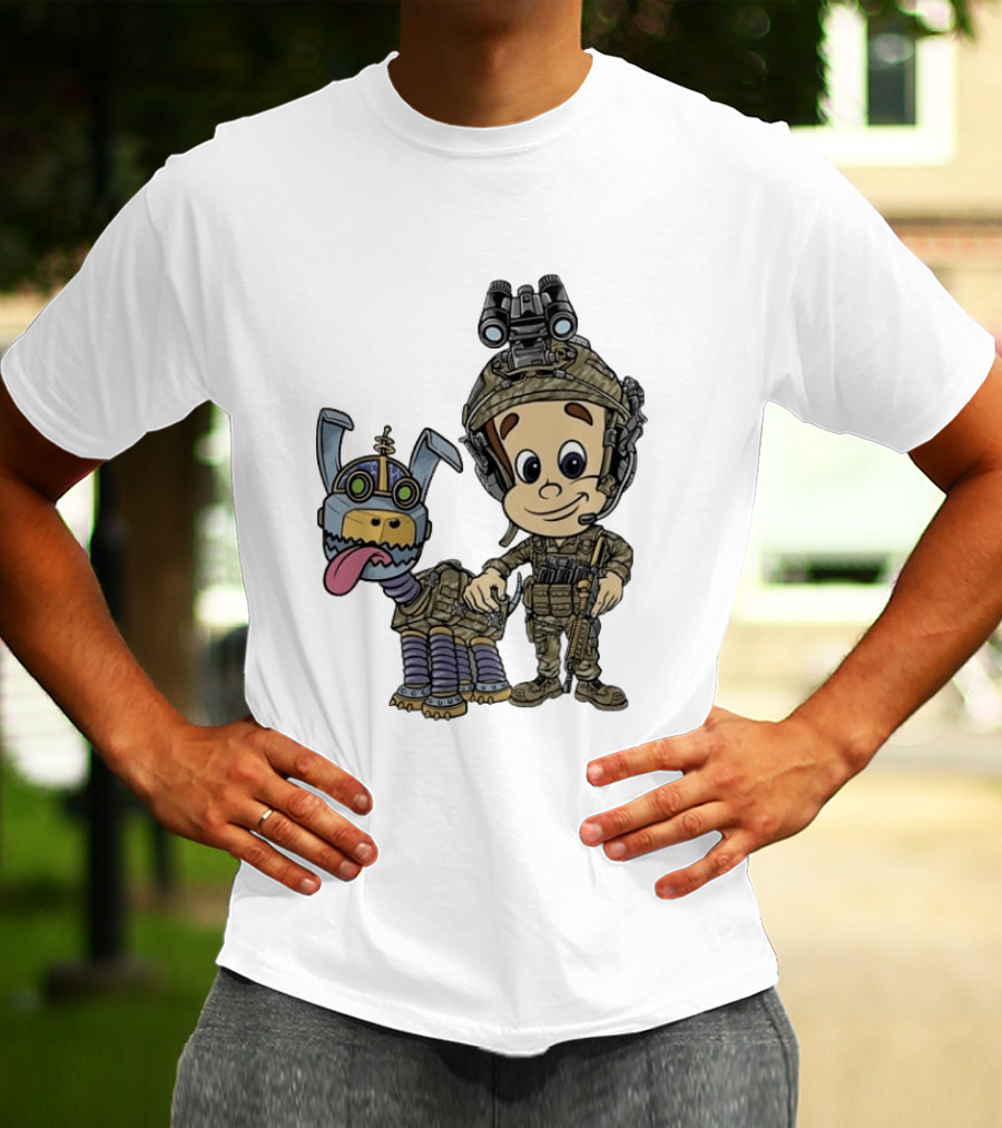 Tactical Cartoon Characters Jimmy And Goddard In Military Gear T-Shirt