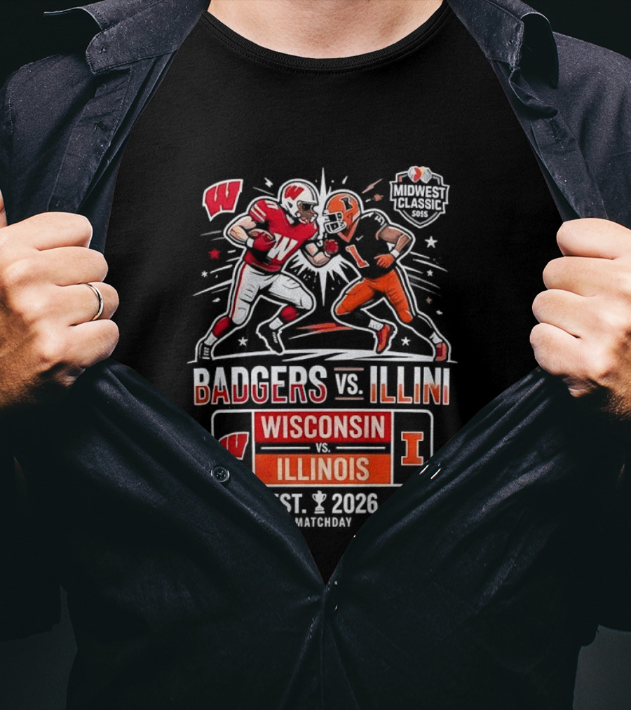Badgers Vs Illini Wisconsin Vs Illinois Midwest Classic Est 2026 T-Shirt