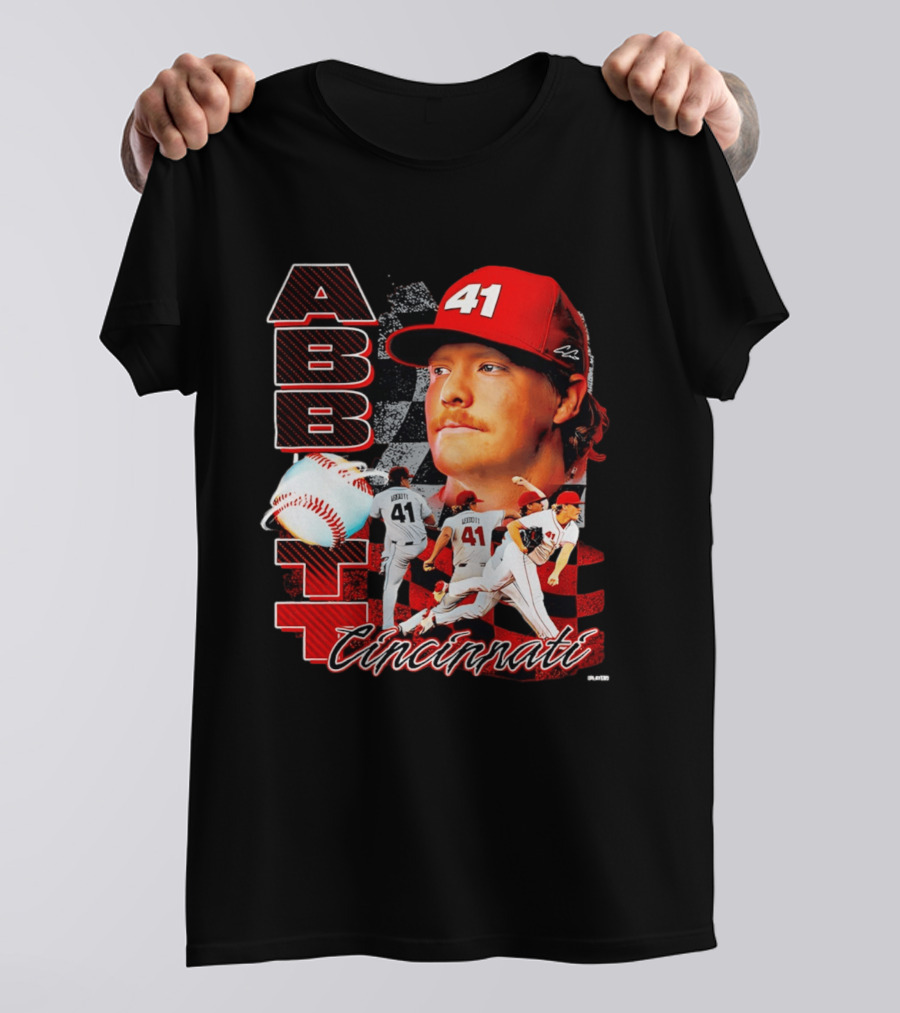 Cincinnati Reds Abbott 41 Baseball Pitcher Portrait Action T-Shirt