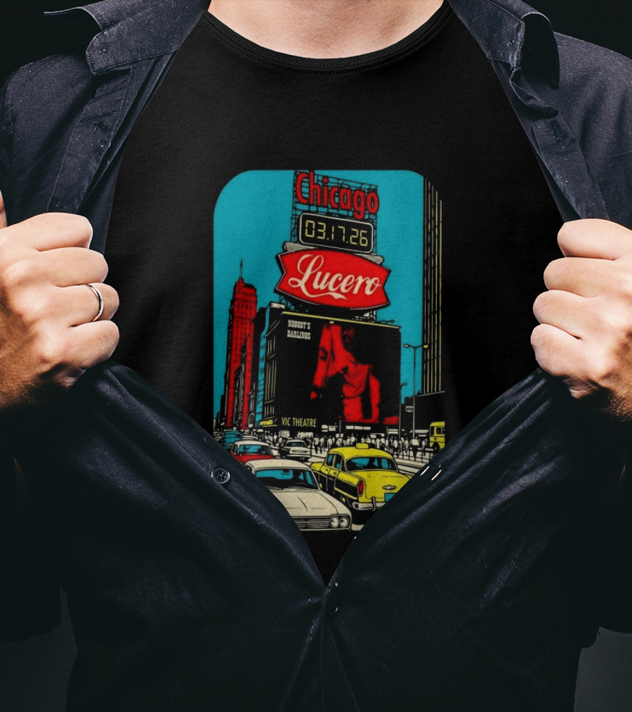Chicago Lucero Vic Theatre March 17 2026 Concert Retro City Streetscape Scene T-Shirt