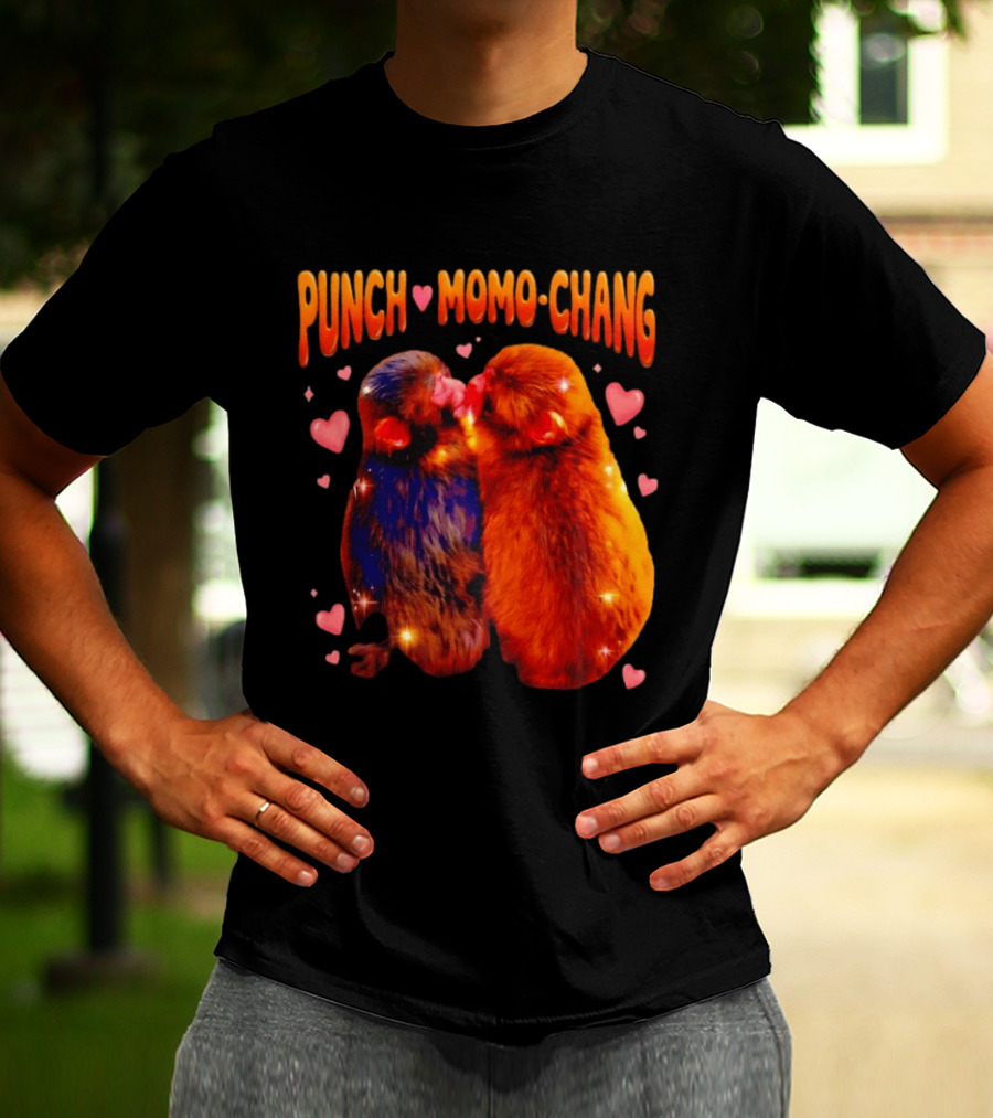 Punch Momo Chang Kissing Monkeys With Hearts T-Shirt