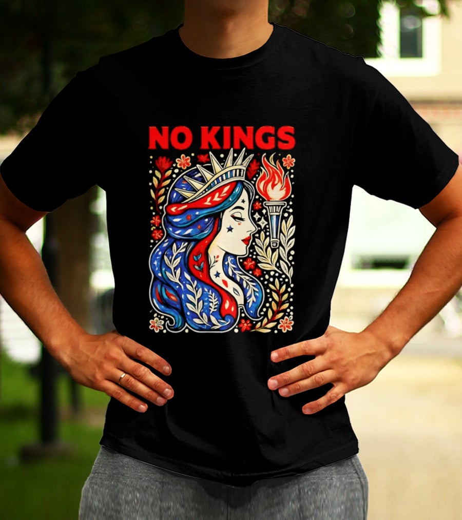 No Kings Liberty Crowned Woman Torch And Floral T-Shirt